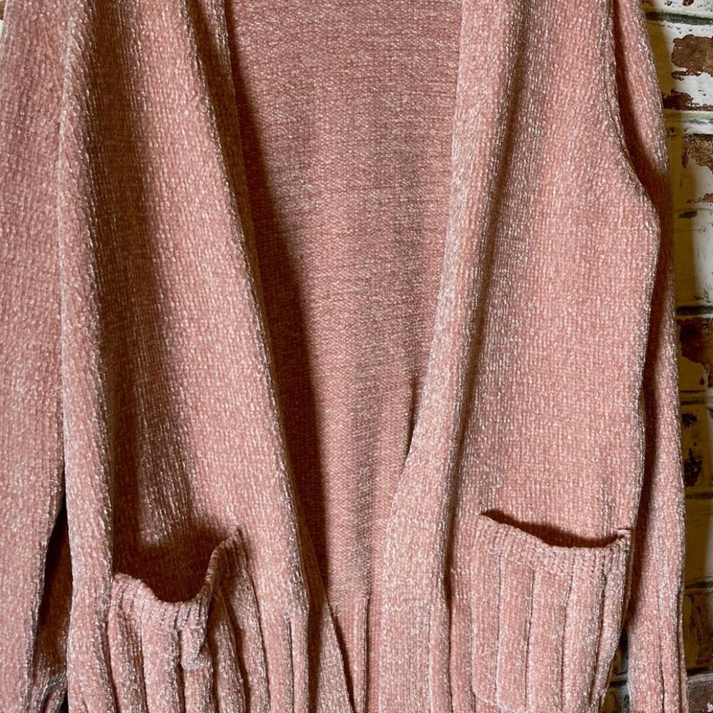 7 For All Mankind Seven Soft Teddy Chenille Open Cardigan Pale Mauve - Picture 8 of 12